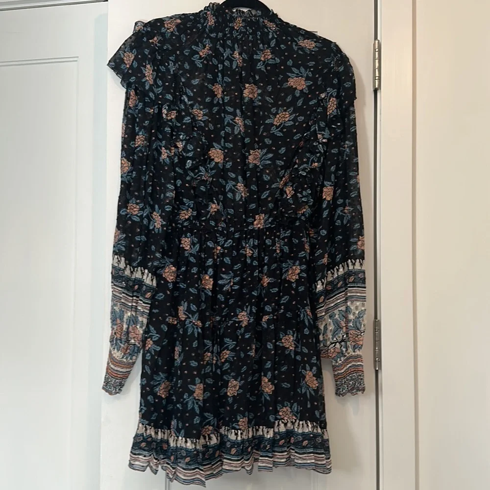 Ulla Johnson Womens Vivian Dress Floral Ruffle Neck Smocked Sleeve Black Size 2 - Picture 7 of 9
